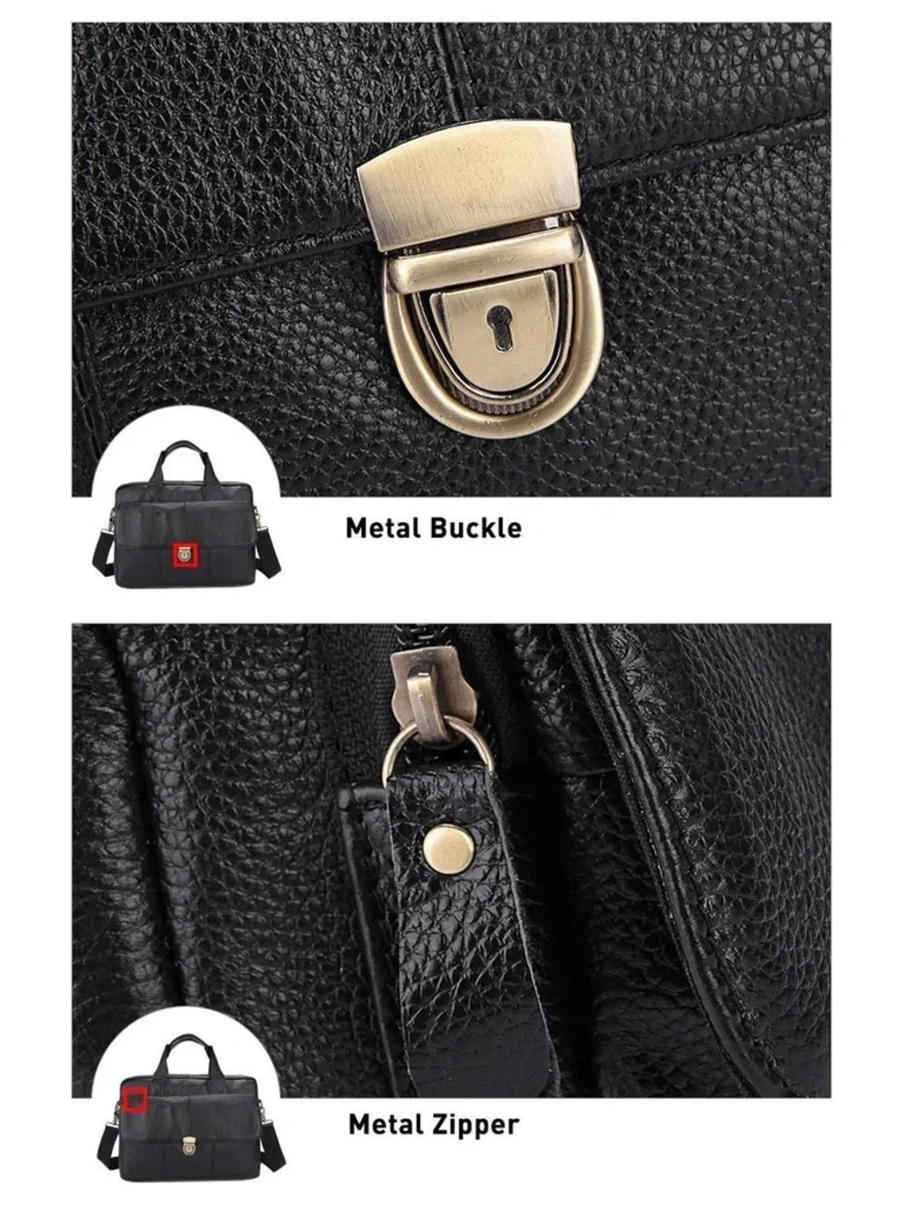 Men's Black Leather Briefcase Bag - Classic Professional Carry